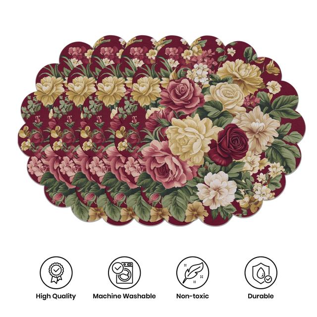 TEMU مفارش مائدة بوليستر بتصميم قديم على البيونيا ونمط مموج، غير قابلة للانزلاق وقابلة للغسل، مناسبة للمنزل والمطبخ والولائم وطاولات الطعام في الحفلات، مقاس 15 بوصة، مجموعة مكونة من 4 قطع.