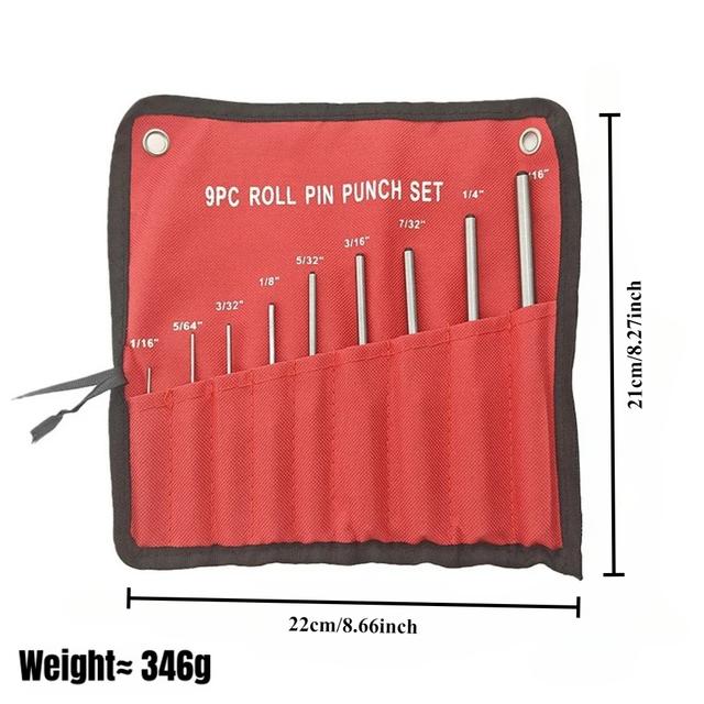 TEMU 9ピース丸頭ピン パンチセット スチール マルチサイズ グリップ ロールピン パンチツールキット ホローエンドスターターパンチ チゼルツール