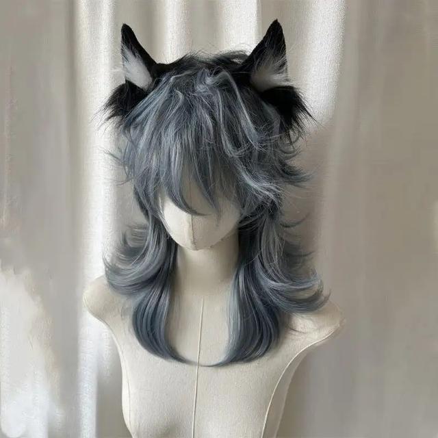 TEMU 【1個】狼の尻尾ウィッグ - フルヘッドカバー マレットスタイル 調節可能なショート/ロングレイヤー付き、グレー/ホワイトヘアカラー、接着剤不要、男女兼用 - 、ロールプレイ、テーマパーティー、普段着に最適 - ＆メンテナンス
