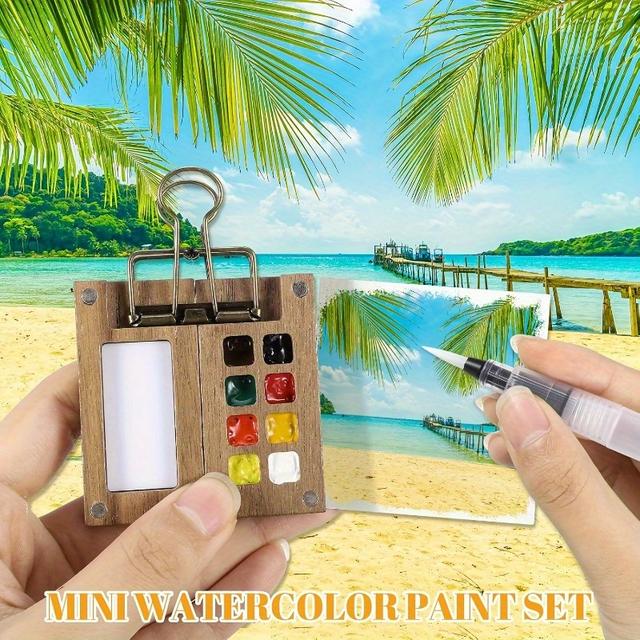 TEMU 3 piezas/juego de tableros de dibujo mini, herramientas de portátiles - Equipo de dibujo portátil diseñado para artistas y diseñadores - Paleta mini de 8 compartimentos y pinceles