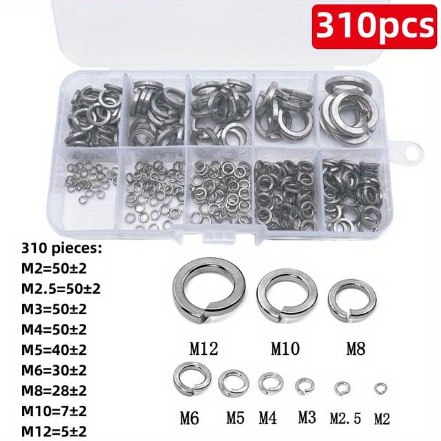 TEMU 310/620pcs 304 Stainless Steel Washers Kit, 9 M2 M2.5 M3 M4 M5 M6 M8 M10 M12