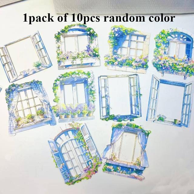 TEMU 10pcs Hollow Window Frame Material Decorative Paper Sky Window Scenery Sticker