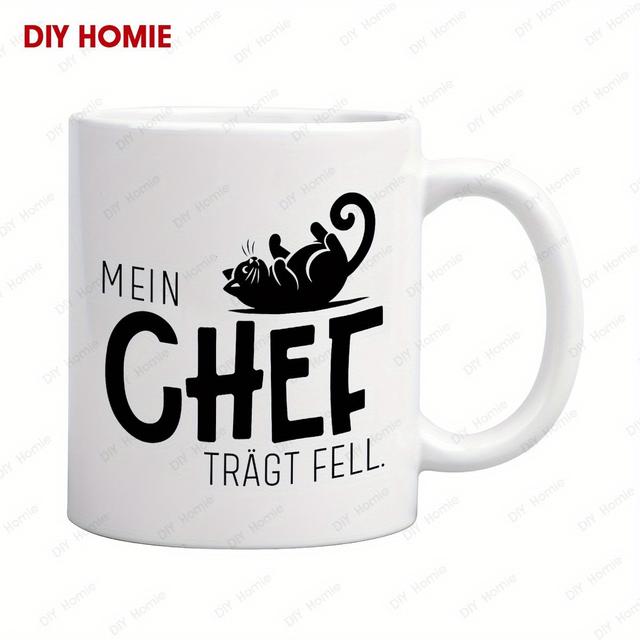 TEMU 1pc, 11oz Coffee Mug Mein Chef Trägt Fell - Funny Cat Mug For - Unique Gift Idea For Animal Enthusiasts - 11oz Ceramic Cup With Design - For , Dishwasher Safe, Drinkware