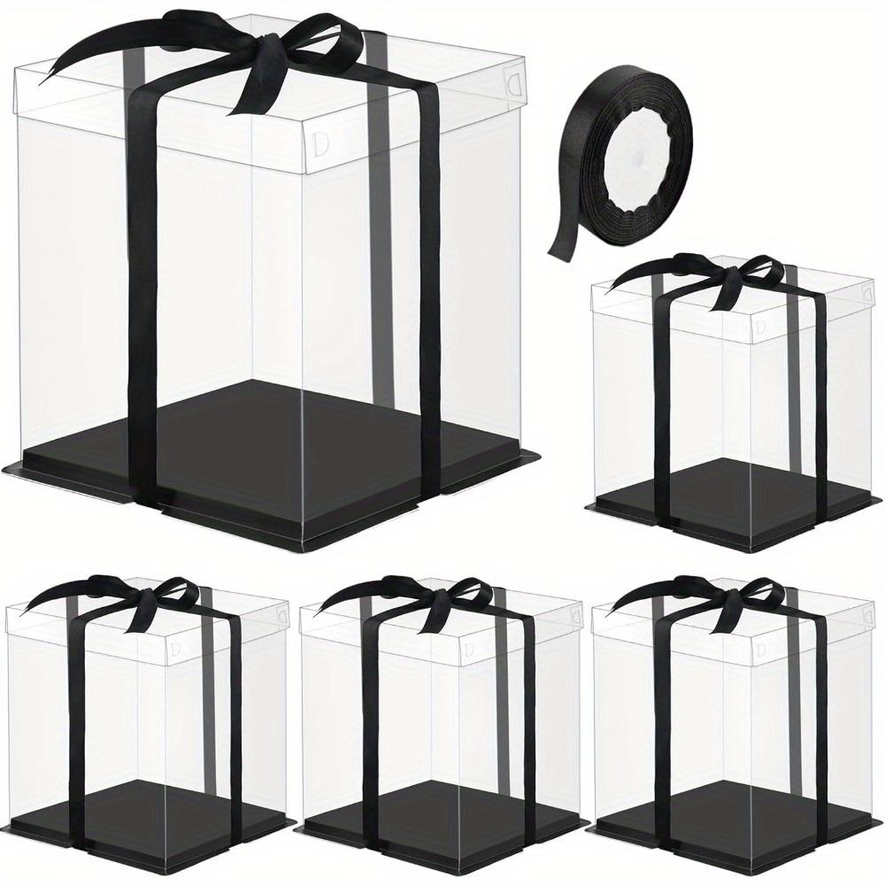 TEMU Set Of 5 Black Disposable Cake Carriers With Lids, Suitable For Holding And Displaying Two-layer Cakes, Featuring An 8 X 8 X 9 Inch Clear Box With Ribbon For Gift Packaging