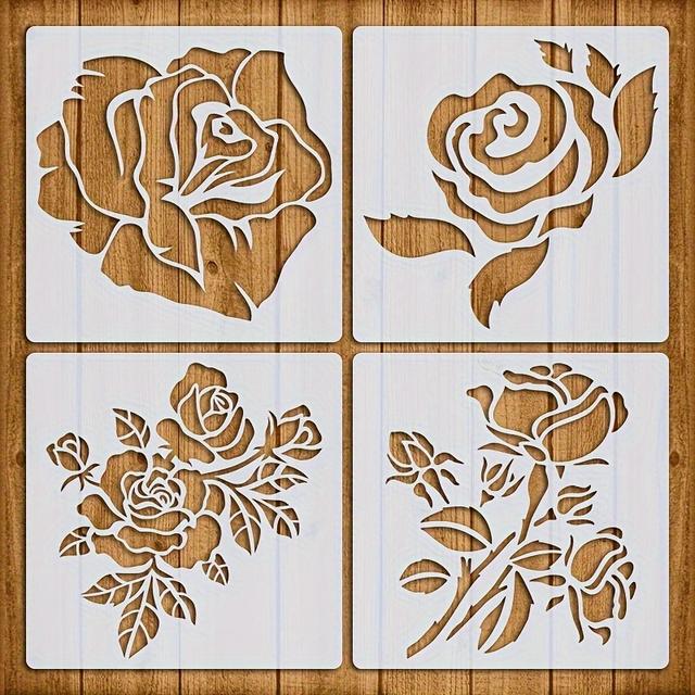 TEMU A Set Of 4 Rose Templates For Crafts, Suitable For Wall Art, Scrapbooking, And Coloring, Made From Durable Milky White Pet Material And Reusable For Painting