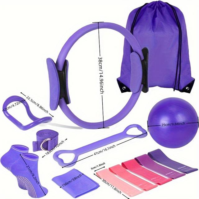 TEMU 13pcs & Fitness Set - Includes Resistance Bands, Core Ball, Anti-slip Socks, And Storage Pouch - Home Workouts & Flexibility Training, |vibrant Workout Gear|durable Yoga Equipment