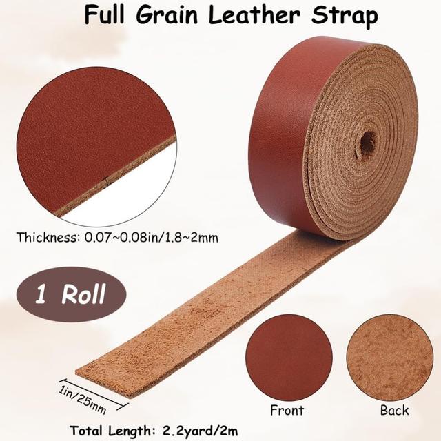 TEMU 1 Roll Genuine Sienna Cowhide Leather Strap, 2m X 25mm X 1.8mm, Flat Cattle Hide Strips For Diy Crafts, Jewelry Making, Belts, Bracelets - Oil Tanned, Glossy Finish