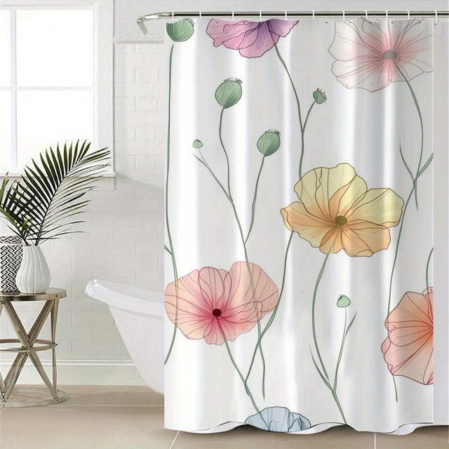 TEMU Cortina de Ducha con Estampado de Acuarela - Poliéster Impermeable, Diseño Fácil de Colgar con Ganchos Incluidos, Decoración de Baño Lavable a Máquina