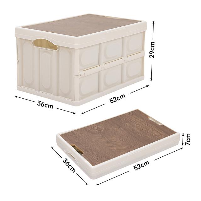 TEMU 35l/ 55l Folding Storage Box, Home Stackable Storage Box Organizer Container Collapsible Crate Car Trunk Box With Wood Lid