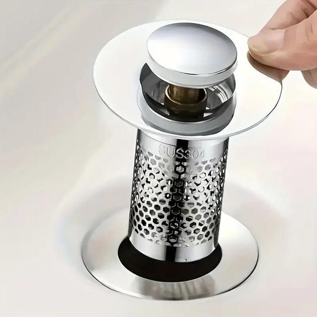 TEMU 1pc 304 Stainless Steel Bathroom Sink Stopper, Anti-odor, Anti-rust, Blocking Hair, Fast Drainage, , , Home And Kitchen Additions, Bathroom Sink And Bathtub Drain Filter
