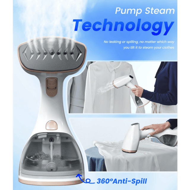 TEMU []handheld Garment Steamer, 1500w Powerful Steamer With Lint Remover & Fabric Brush, Your Clothes , Portable Design With Detachable Tank