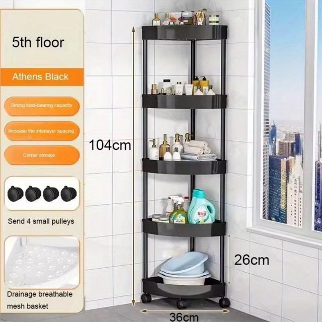 TEMU Bathroom Corner Storage Rack Kitchen Rack With Wheel Trolley Cart Organizer Trolley Shelf