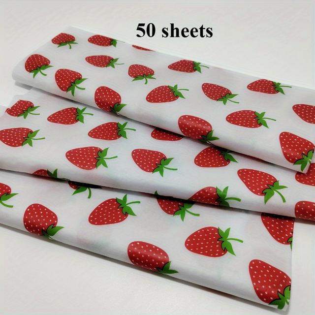 TEMU 달콤한 딸기 패턴 티슈 페이퍼 50장, DIY 공예, 파티 선물 포장, 부케 포장, 신발 및 의류 포장, 생일 선물 등에 적합. 발렌타인데이, 부활절, 어머니날, 결혼식 및 기타 이벤트 장식에 완벽