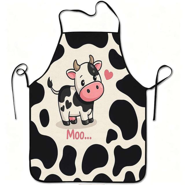 TEMU 1 Peça Avental com Estampa de Vaca Moo, Durável de Limpar, Cintura Ajustável, Material em Poliéster, para Cozinha, Jardinagem, de Pomares, Natal, Halloween