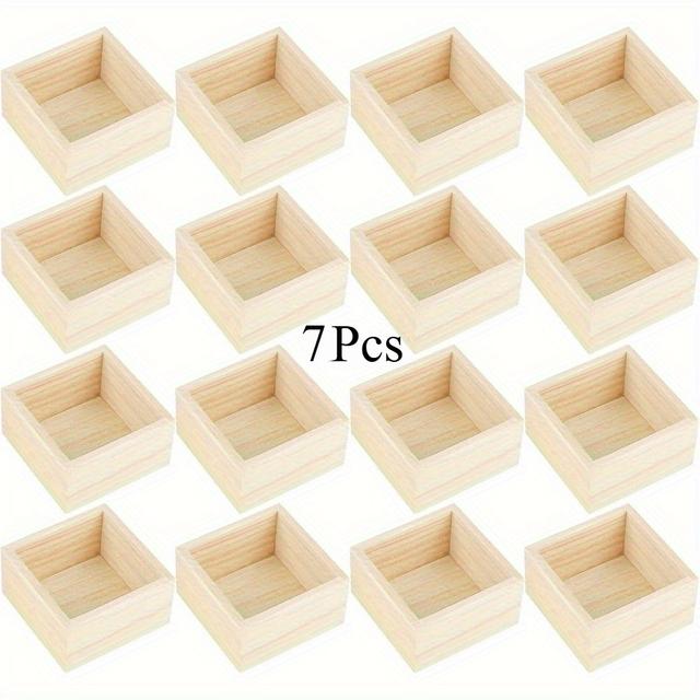 TEMU 7pcs Boîte en Bois Non Petit Boîtier en Bois Rustique Boîte au Boîte de Rangement Organisateur d'Artisanat Décoratif pour Artisanat, Objets , Plantes Grasses, Décor de Tiroir de Bureau
