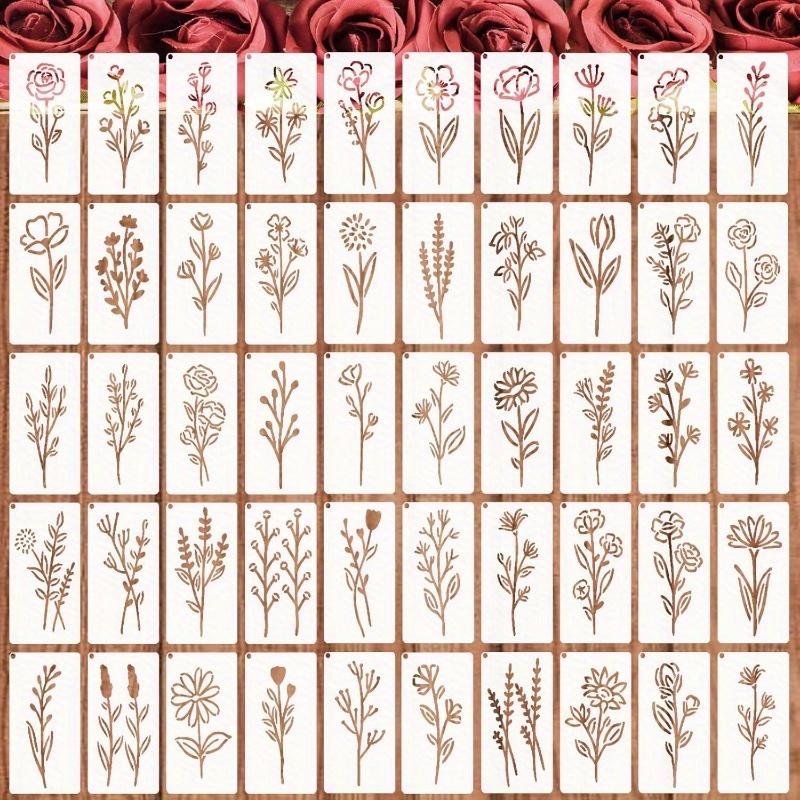 TEMU Plantillas de Flores para Manualidades - 50 Mini Plantillas de Pintura de (3.5 x 2 Pulgadas) para Madera, de Tarjetas y Decoración del Hogar - Perfectas para Adultos