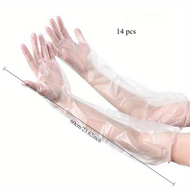 TEMU 14pcs Disposable Long Hand Mask Gloves - Clear Thickened Cpe Moisturizing Gloves For Dry Skin Anti-crack Nourishing Hand Care