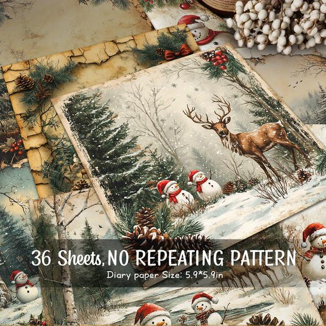 TEMU 36 Sheets Of Vintage Christmas Paper Torn Edges Tea Stains Paper, Decorative Paper Suitable For Background Decoration Handmade Rubbish Diary And