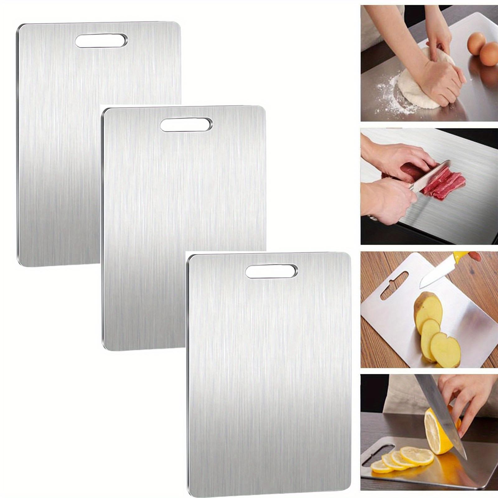 TEMU 3pcs Stainless Steel Cutting Board, Cutting Board, Stainless Non Stick Chopping Board, Double-sided Food Grade Cutting Board Countertop Non Slip, Hung