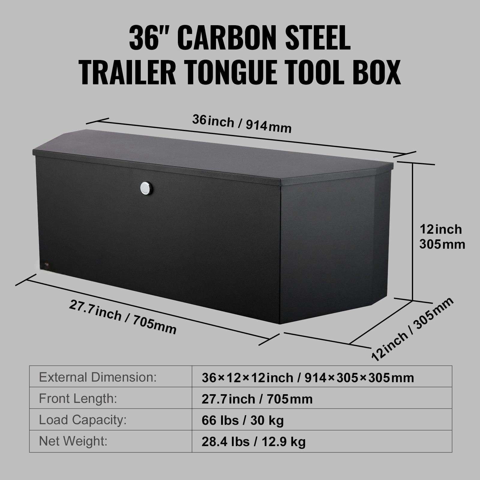 TEMU Trailer Tongue Box, Carbon Steel Tongue Box Tool Chest, Heavy Duty Trailer Box Storage With Lock And Keys, Utility Trailer Box For Pickup Truck Bed, Rv Trailer, 90*30*30cm