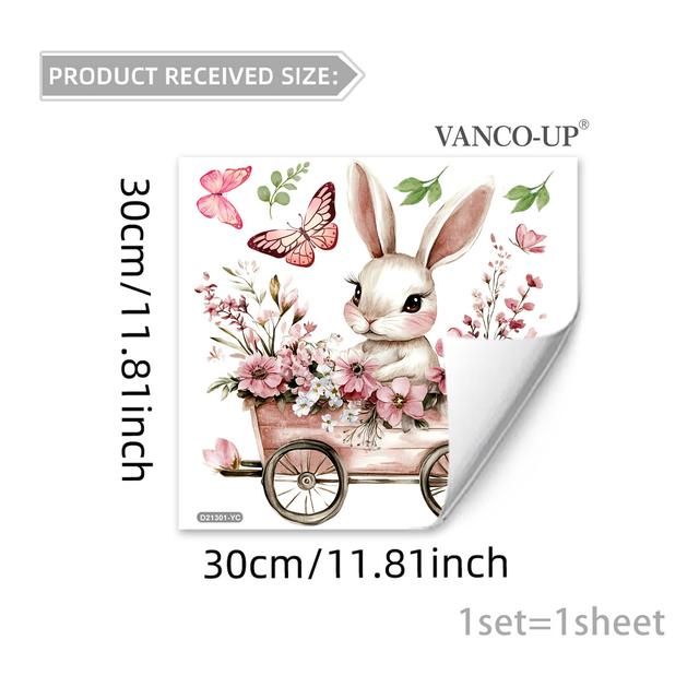 TEMU 2d Flat - 2d Flat - 2d Flat 1pc (30 X 30cm) Pink Spring Summer Theme Decorative Rabbit Faux Flowers Window Stickers Static Glass Window Decoration D21301