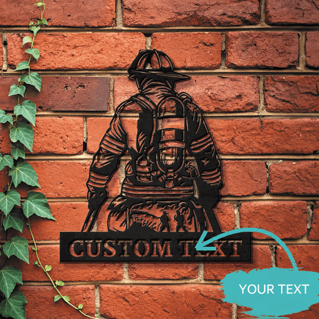 TEMU فن جداري معدني مخصص لرجال الإطفاء - لافتة اسم مخصصة لديكور المنزل وديكور الإطفاء، أسلوب كرتوني كلاسيكي، قابل لإعادة الاستخدام، مثالي لديكور الغرفة