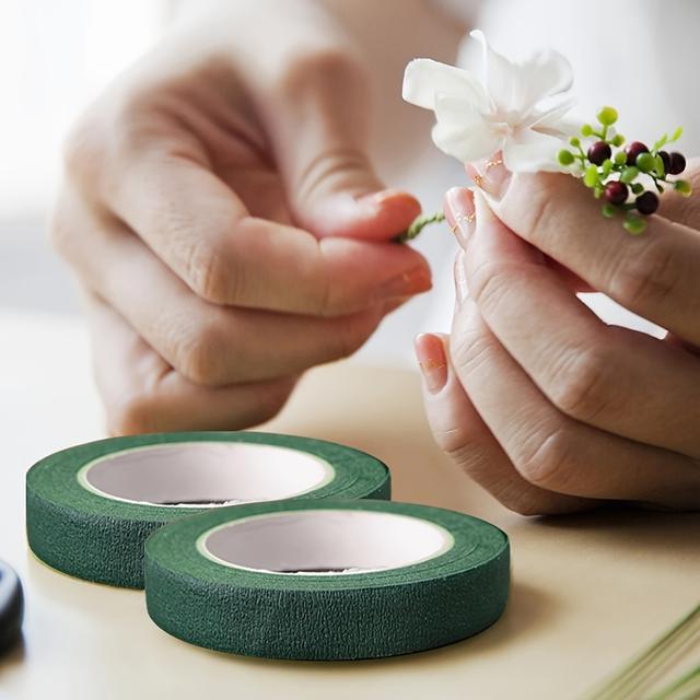 TEMU 2pcs Floral Tape For Bouquet Wrapping, Green Paper Adhesive, For Artificial Flowers And Plant Stems, Diy Crafting And Arranging