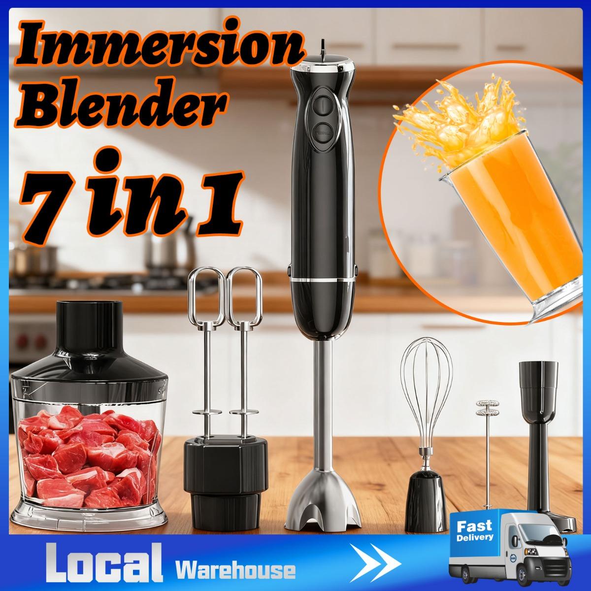 TEMU 7in1 Electric Blenders Hand Stick Blender Kitchen 1000w Local Warehouse Handheld Blender Set With 12 Speed Heavy Duty Motor, Bpa-free Handheld Mixer With 500ml Mixing Beaker For Soup, Smoothie