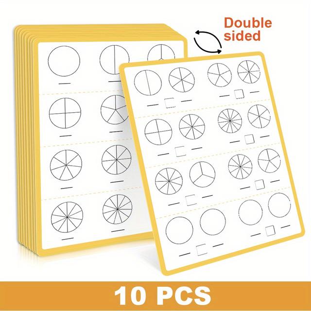 TEMU Fraction Manipulatives Dry Erase Boards For Grade Math Learning - 10 Pack Portable Whiteboards With Double-