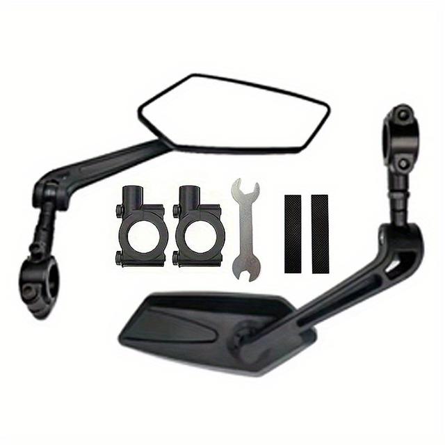TEMU 1 Pair Adjustable Rotatable Bike Rear View Mirror Reflector - Universal Handlebar Mount For Bicycle, Electric Scooter, Black Design With Clear Flat Lens & Mounting Hardware