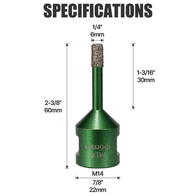 TEMU 6-130 мм M14 Резьба Сухой вакуумный спеченный мраморный монтажный сверло-отвертка для керамической плитки, гранита и мрамора алмазное сверло для сверления керамической плитки