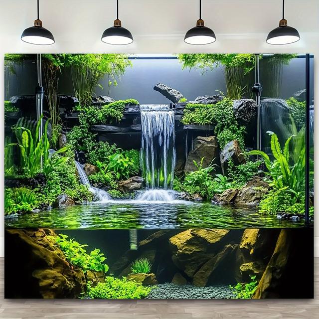TEMU Uma de fundo de aquário de tropical com vegetação e cena de , de poliéster. Perfeito para de répteis, celebrações e decoração de casa, medindo 59X39 polegadas. Este fundo de festa um design .