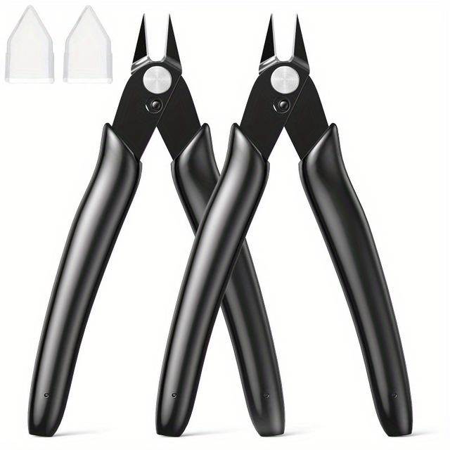 TEMU 2pcs Precision Flush Cut Nippers - 5" Stainless Steel Wire Cutters With Black Plastic Handles For Jewelry, 3d Printing & Zip Tie Removal