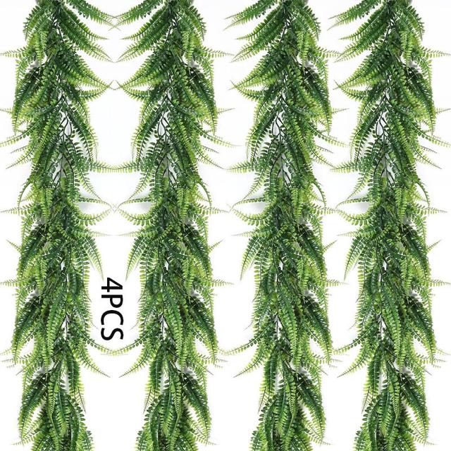 TEMU 4er-Set Prächtige Künstliche Farn- & Efeugirlanden - Falsche Boston-Farngrün für Innen-/Außendekoration, Perfekt für Zuhause, Garten, Partys & Tischdekoration