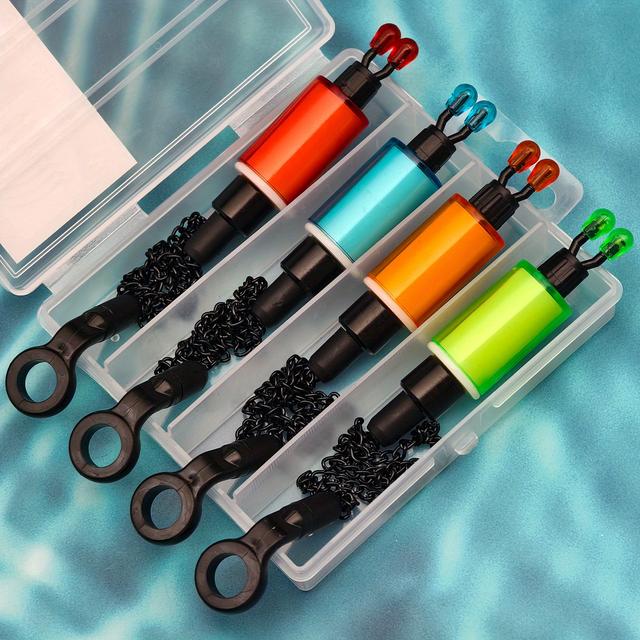 TEMU 4pcs Premium Tackle Carp Fishing Bobbins With Storage Box - Durable Iron Construction, Vibrant Colors (red, Green, ) For Easy Identification, Fishing Alarm Indicator, Vibrant , Secure Storage Box