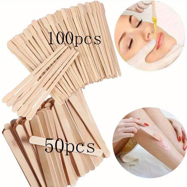 TEMU Одноразові дерев'яні палички для депіляції воском, шпателі для депіляції тіла жінок, дерев'яні лопатки для краси