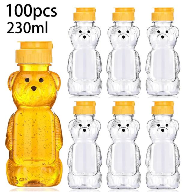 TEMU 100pcs 230ml Plastic Bear Honey Bottle Jars, Honey Squeeze Bottle Empty With Lid For Storing And Dispensing