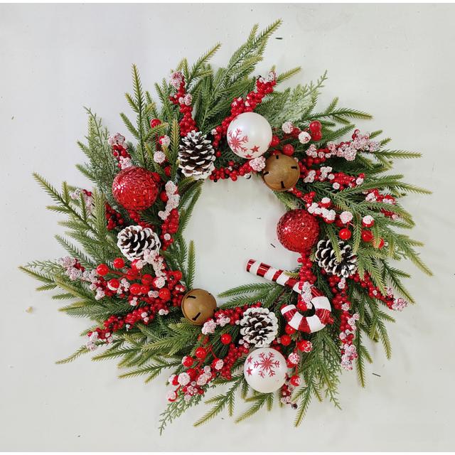 TEMU Roter und grüner Weihnachtskranz im Vintage-Stil mit Glöckchen, Süßigkeiten-Dekorationen für die Weihnachtsdekoration zu Hause, hochwertige festliche Wohnungsdekoration und Schaufensterdekoration