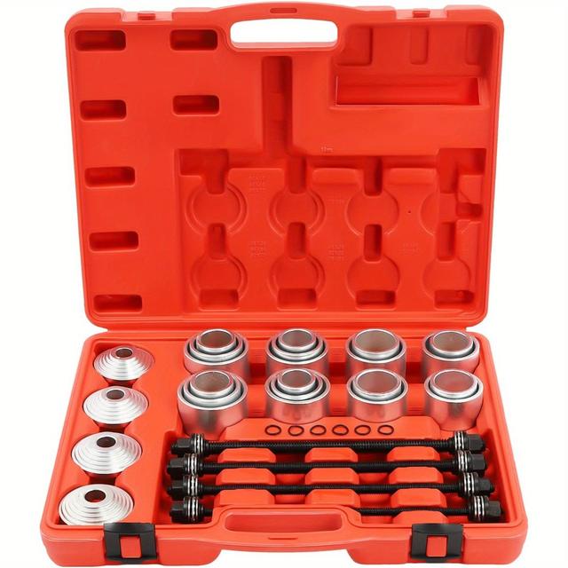 TEMU A 28pcs Toolkit For Wheel Bearings, Including A Silent Bearing Tool For Control , Bearing Press, A Set Of Pull And Push Sleeves With 4 Spindles, A Rubber Bushing Puller, An