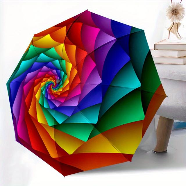 TEMU Colorful Windmill 3-style Automatic Umbrella Folding Umbrella Parasol Portable Travel Decoration Fashion Umbrella Holiday Gift