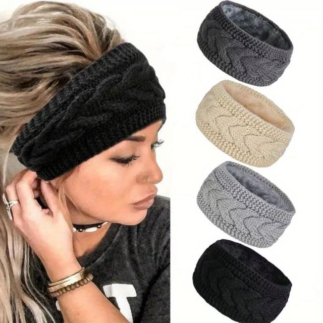 TEMU 4pcs/set Soft & Cozy Ribbed Fleece Elastic Headbands - Warm Ear Warmer For Women With Classic Bowknot Design, Perfect For Daily Use In Autumn & Winter