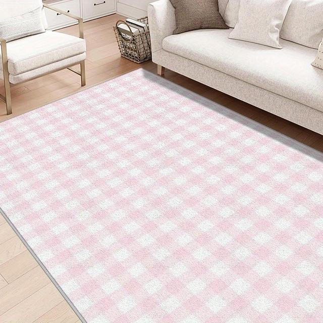 TEMU 1개 깅엄 패턴 에리어 카펫, 가볍고 세탁이 가능하며 관리가 쉬운 여름 가을 바닥 매트, 침실, 거실, 다이닝룸, 발코니, 사무실, 방 액세서리용