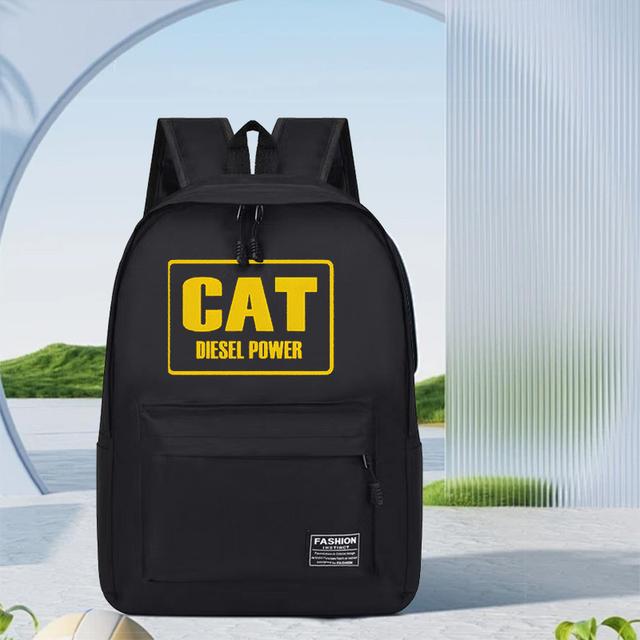 TEMU 1 pieza de mochila de gran capacidad CAT Diesel Power - Mochila de día de poliéster negro con estampado "CAT", bolsa con cremallera y correas de para el trabajo, deportes y al .