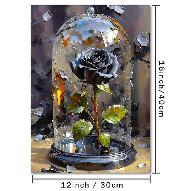 TEMU Room Decor 1pc Gentle Deer Black Rose In Glass Dome Canvas Print, High- Wall Art, & Non-fading Poster For Home, Living Room, Bedroom, Office, Cafe Decor, Ideal Gift For Flower Enthusiasts