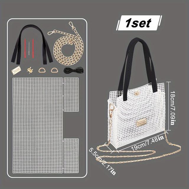 TEMU Complete Woven Bag Crafting Kit With Black Mesh Canvas, Strap, Needles & Clasps - Diy Handbag Making Set For Creative Gifts - For Adults - Crafting Enthusiasts & Beginners, Diy Wallet Making