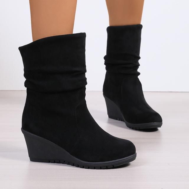 TEMU And Autumn Short Boot With Wedge Heel Slip-on Design