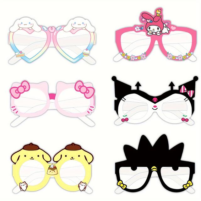 TEMU 12pcs Licensed Birthday Party Glasses Props Set My Melody Soup Theme Paper Photo Booth Glasses Decorations Featherless Suitable Seasonal Holiday Party Gifts