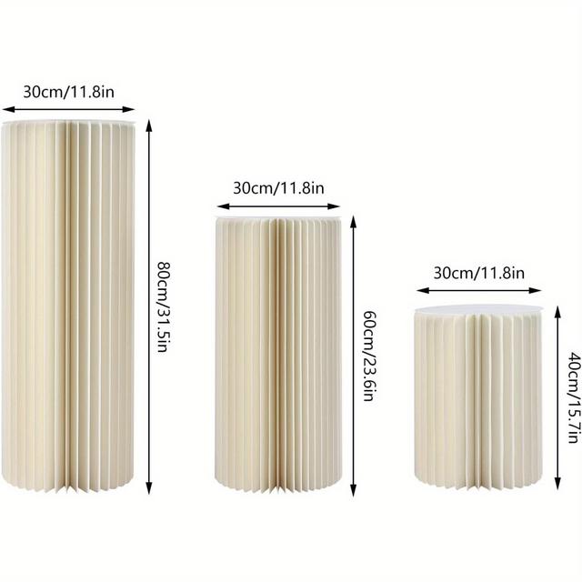 TEMU 2d Flat, 3pcs White Pvc Flower Vase Pillar Column Stand Foldable Cardboard Flower Display Cylinder Stand Paper Flower Pedestal Stand Birthday Party Wedding Centerpieces Flower Paper Pillar Stand