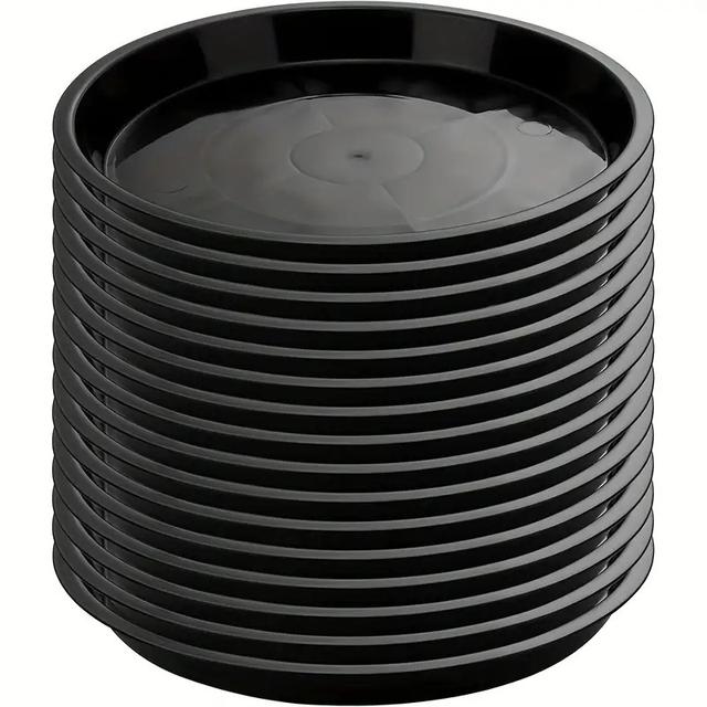 TEMU Set Of 16 Plastic Plant Saucers Measuring 27.94 Cm, Suitable For Indoor And Outdoor Use. Round Trays Are Designed For Heavy-duty Drip Protection For Garden Flowers And Planters, In Black