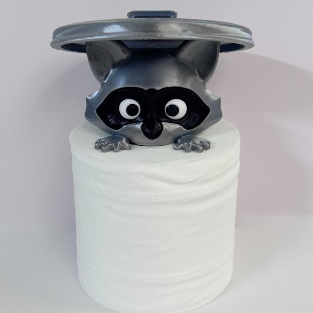 TEMU Adorable 3d Printed Raccoon Toilet Paper Holder - Bathroom Decor With Lid, Ideal Gift For Humor Lovers, White Plastic, Freestanding Design, Raccoon Bathroom Decor